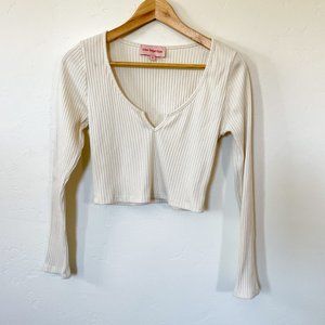 Lisa Says Gah Cream Knit Long Sleeve Crop Top